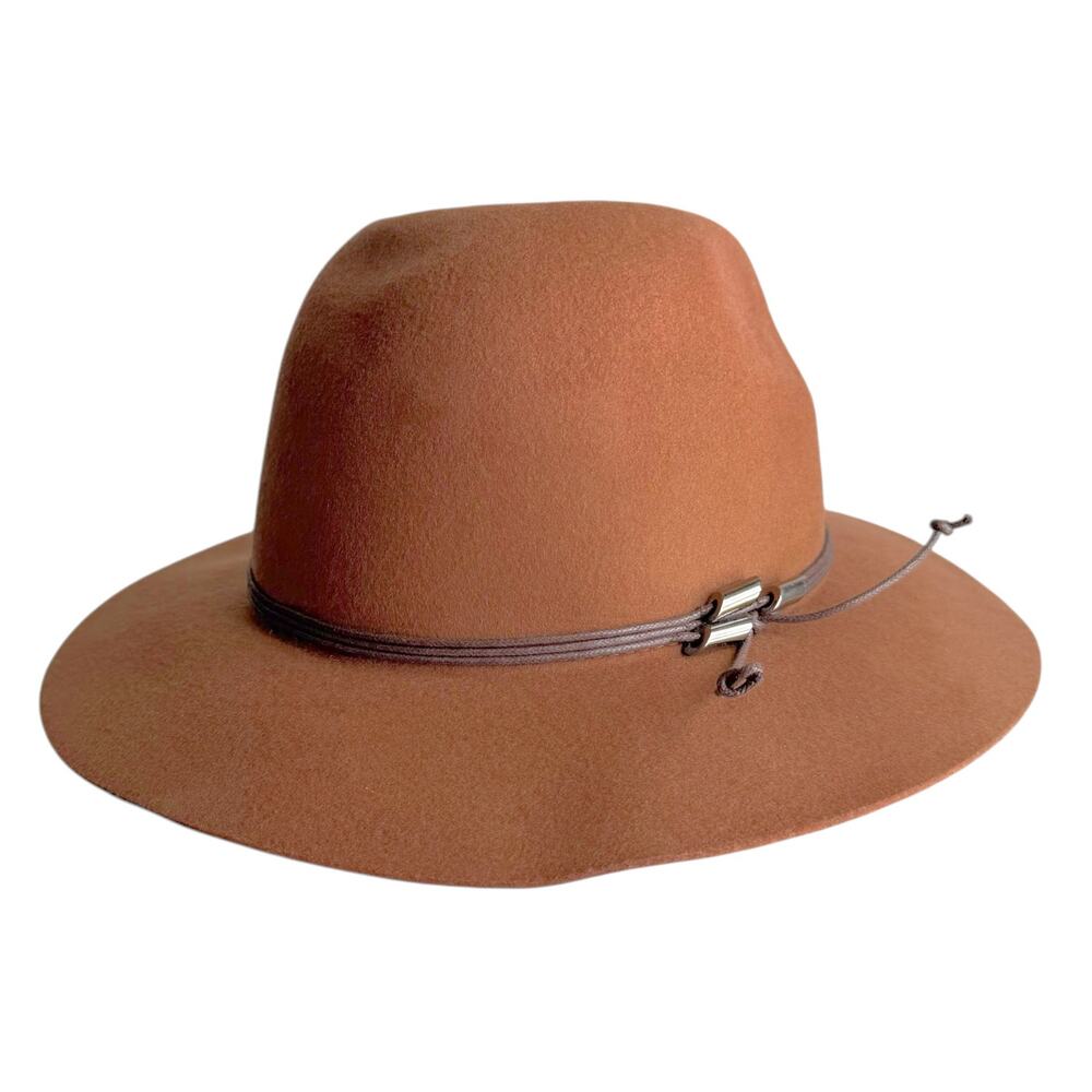 Nine West Brown Felt Woolen 100% Wool Western Style Hat Fedora Wide Brim OS